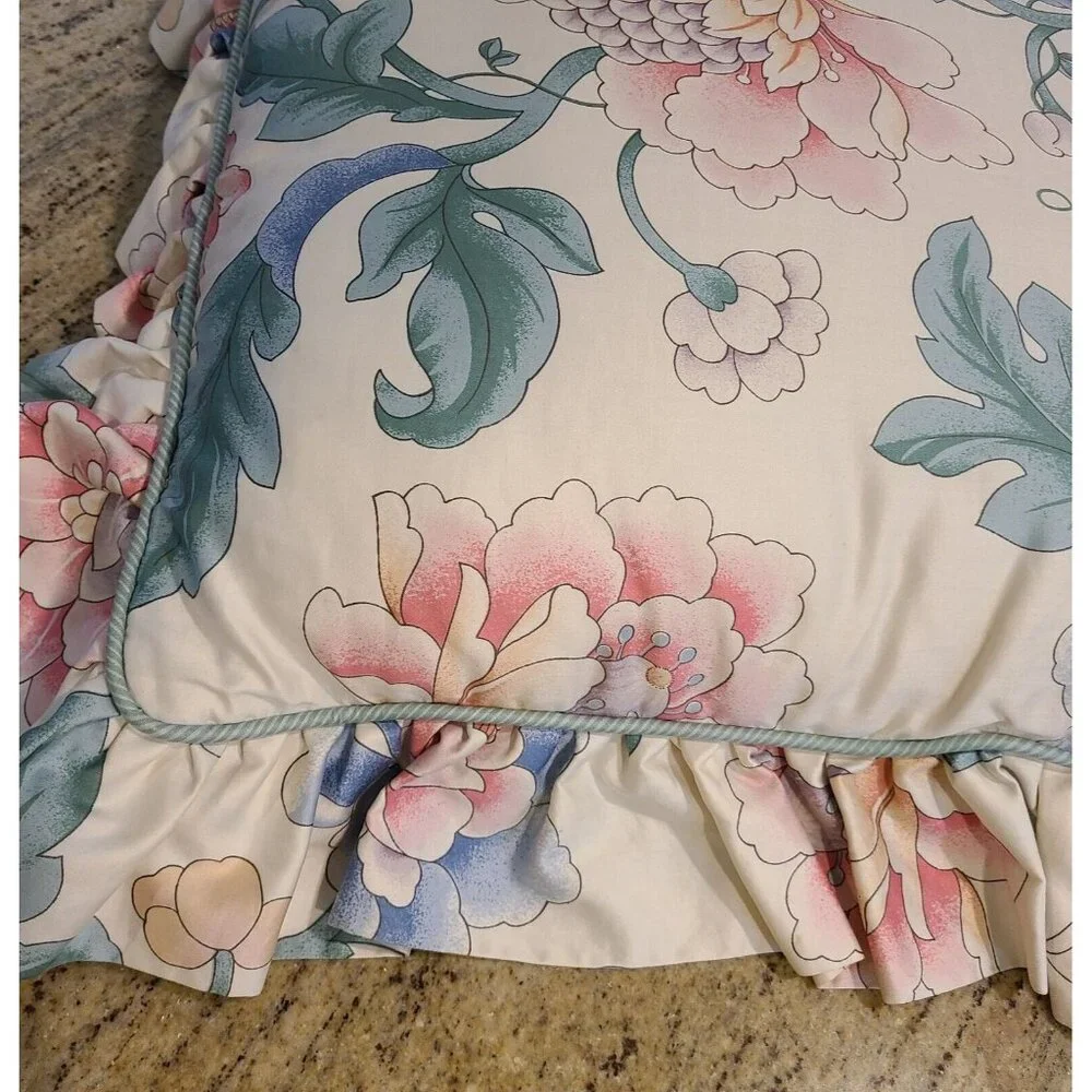 Vintage Waverly Shumacher Floral Decorative Pillow Ruffled Piping About 22